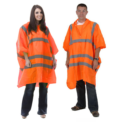 Picture of High Visibility Adult Water Resistant Rain Poncho With Hood